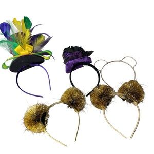 Headbands Lot of 5 Mini Top Hat Fascinator Feathers Pompoms Bear Cub Party NYE
